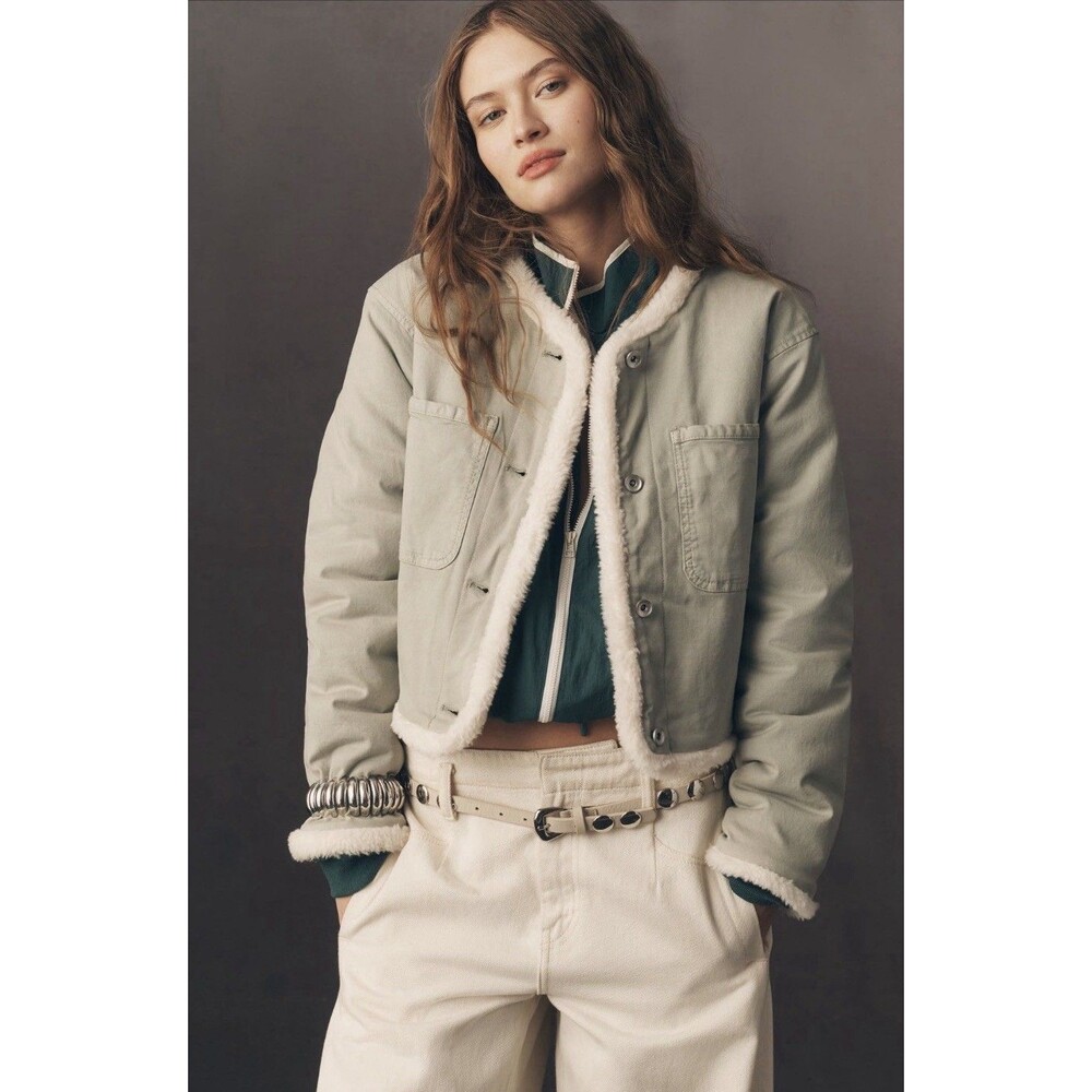 Anthropologie Pilcro Jacket Fleece Lined Lady Light Gray Cozy Preppy Size XS NWT - Picture 1 of 12